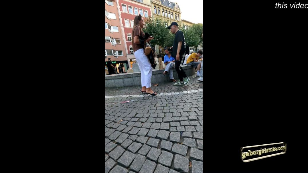 Gaborgirlstube Street Candid - MNG Mules on Cubblestones -  Full