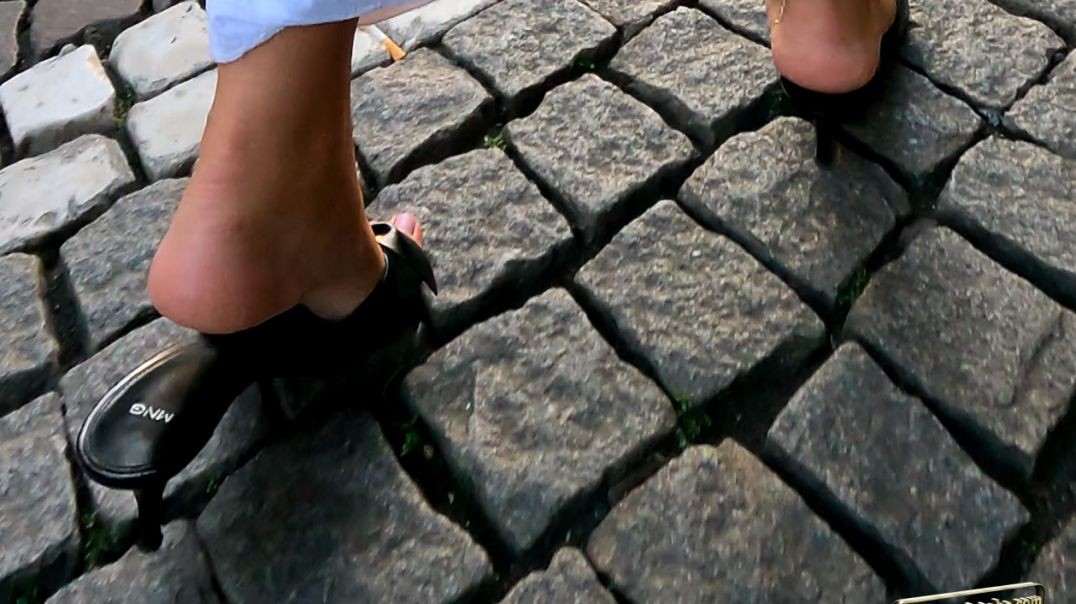 Gaborgirlstube Street Candid - MNG Mules on Cubblestones -  MORE  ?