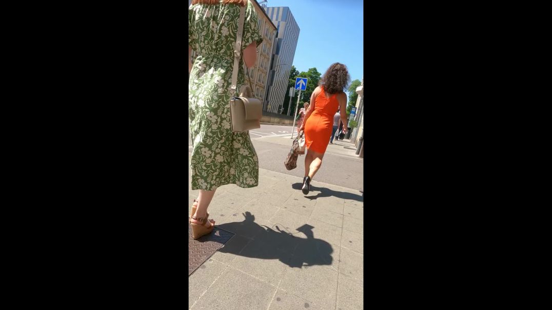 Milf in tight Orange Skirt and Heels