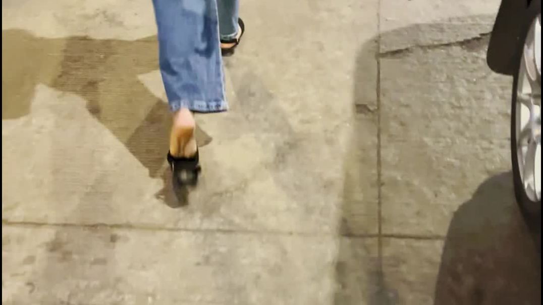 slim girl walking with loose left d'orsay slingback flats