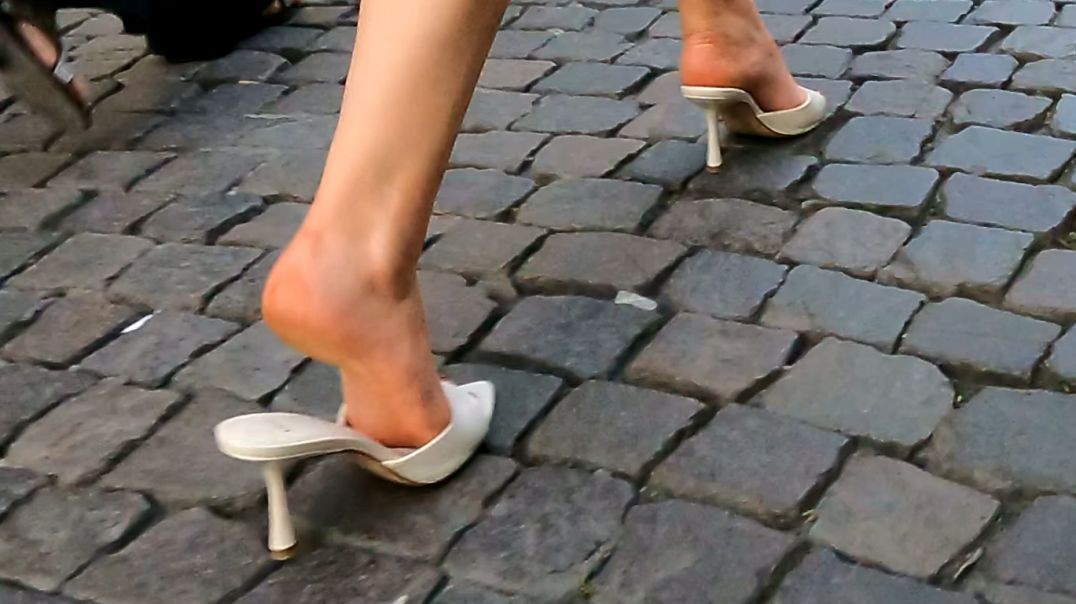 Gaborgirlstube Street Candid - White Mules and smooth Legs